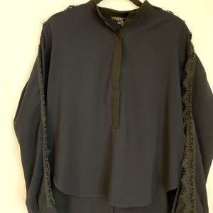 Navy blue blouse with black lace detailing